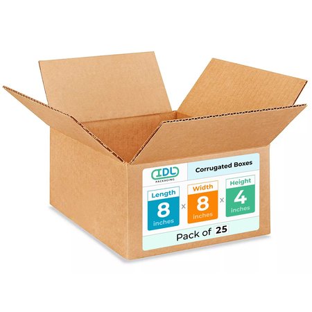 IDL PACKAGING 8L x 8W x 4H Corrugated Boxes for Shipping or Moving, Heavy Duty, 25PK B-884-25